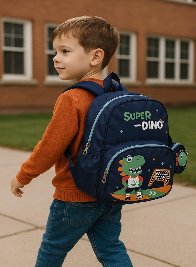 ZEVORA Kids Backpack - Cartoon Super Dino Design (Navy Blue) Waterproof Shoulder Bag (Dark Blue, 11 inch) - Image 2